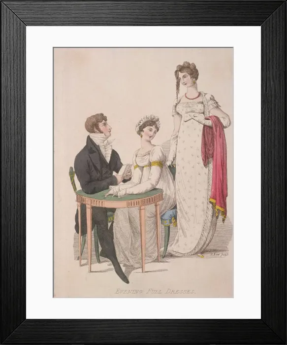Framed Print : Two women and a man wearing full evening dress, c1810. Artist: W Read Framed Print : Two women and a man wearing full evening dress, c1810. Artist: W Read