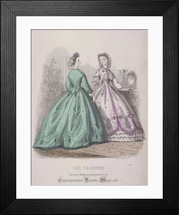 Framed Print : Two women wearing the latest fashions, 1864 Framed Print : Two women wearing the latest fashions, 1864