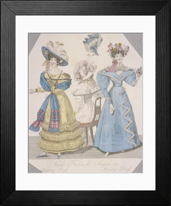 Framed Print : Two women wearing walking dress and morning dress, 1827 Framed Print : Two women wearing walking dress and morning dress, 1827
