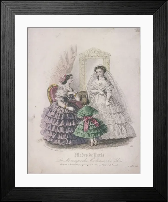 Framed Print : Two women and a child wearing the latest fashions, 1860 Framed Print : Two women and a child wearing the latest fashions, 1860