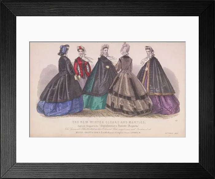 Framed Print : Five women wearing the latest winter fashions, 1863 Framed Print : Five women wearing the latest winter fashions, 1863