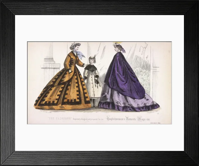 Framed Print : Two women and a child wearing the latest fashions, 1864 Framed Print : Two women and a child wearing the latest fashions, 1864
