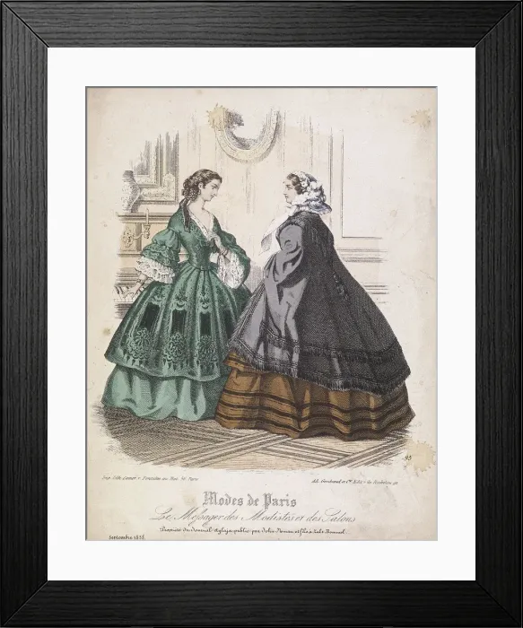 Framed Print : Two women wearing the latest fashions, 1858 Framed Print : Two women wearing the latest fashions, 1858
