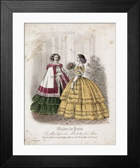 Framed Print : Two women wearing the latest fashions, 1858 Framed Print : Two women wearing the latest fashions, 1858
