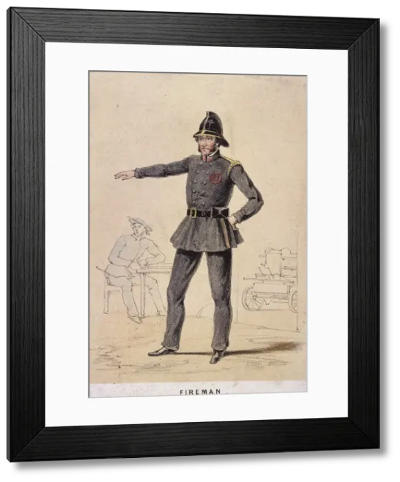 Framed Print : A fireman, 1855. Artist: Day & Son Framed Print : A fireman, 1855. Artist: Day & Son
