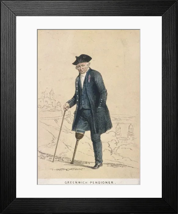Framed Print : A Greenwich pensioner with one leg, 1855. Artist: Day & Son Framed Print : A Greenwich pensioner with one leg, 1855. Artist: Day & Son