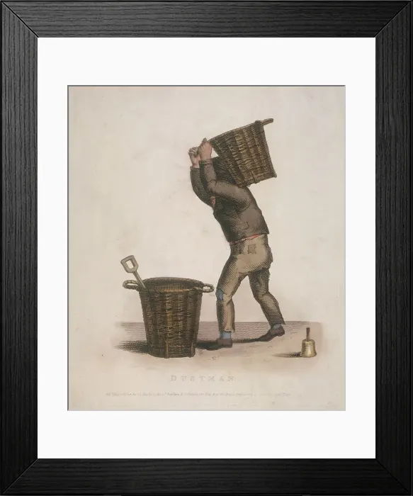 Framed Print : Dustman carrying a basket of refuse on his back, 1820. Artist: Thomas Lord Busby Framed Print : Dustman carrying a basket of refuse on his back, 1820. Artist: Thomas Lord Busby