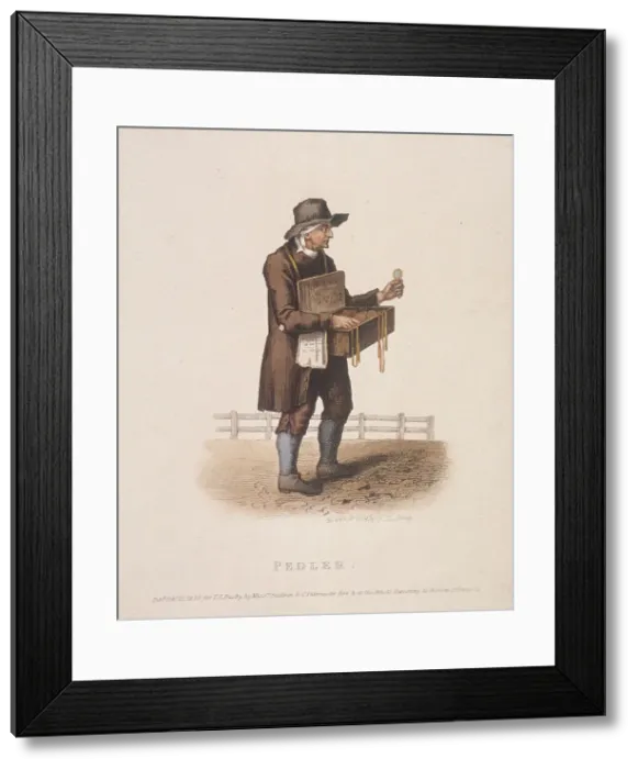Framed Print : Pedlar with his box of wares hung around his neck, 1820. Artist: Thomas Lord Busby Framed Print : Pedlar with his box of wares hung around his neck, 1820. Artist: Thomas Lord Busby