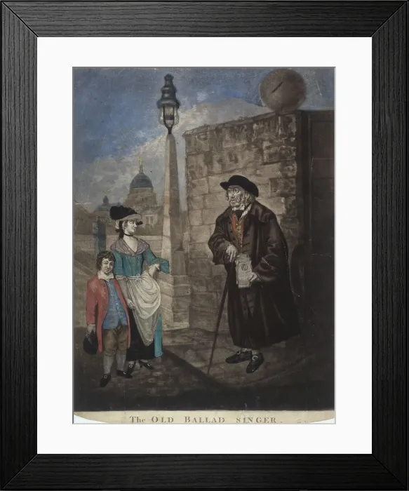Framed Print : Old ballad singer standing on a street corner, c1780. Artist: JR Smith Framed Print : Old ballad singer standing on a street corner, c1780. Artist: JR Smith