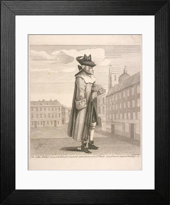 Framed Print : The Old Soldier remarkable for constant attendance at St Paul s, c1760. Artist Framed Print : The Old Soldier remarkable for constant attendance at St Paul s, c1760. Artist