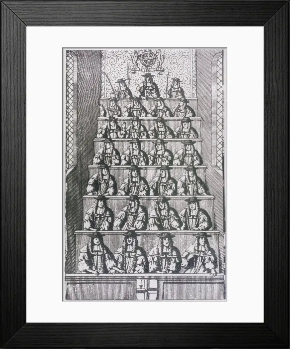 Framed Print : View of the Lord Mayor and court of Aldermen, depicted in 1681, (c1950) Framed Print : View of the Lord Mayor and court of Aldermen, depicted in 1681, (c1950)