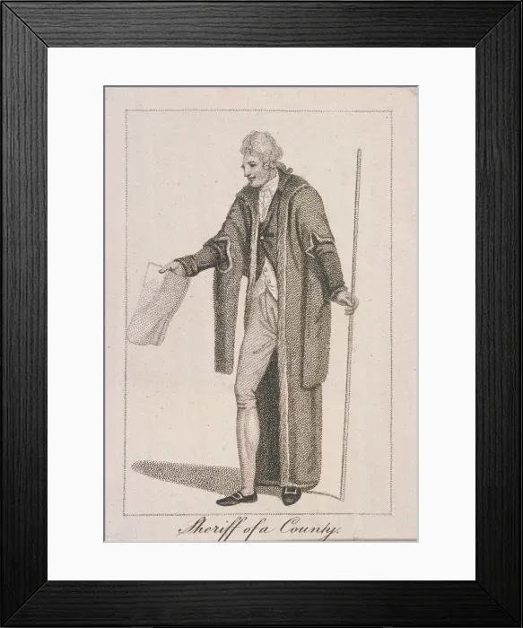 Framed Print : A county Sheriff in civic costume holding a staff and a piece of paper, 1805. Artist Framed Print : A county Sheriff in civic costume holding a staff and a piece of paper, 1805. Artist