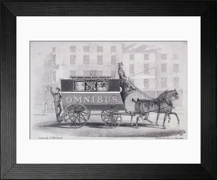 Framed Print : Shillibeers second omnibus, drawn by two horses instead of three, c1830. Artist Framed Print : Shillibeers second omnibus, drawn by two horses instead of three, c1830. Artist
