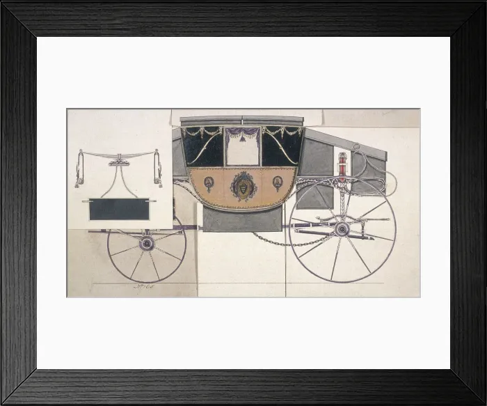 Framed Print : Constructional drawing of a coach with six overlapping portions of details and notes, 1785 Framed Print : Constructional drawing of a coach with six overlapping portions of details and notes, 1785