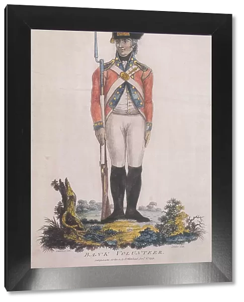 Grenadier in the Bank Volunteers, holding a rifle with a bayonet attached, 1799. Artist