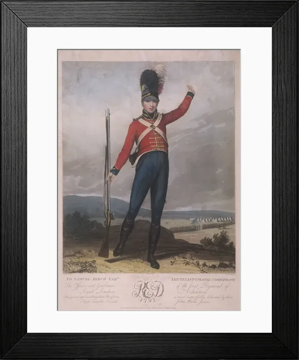 Framed Print : Military figure wearing the uniform of the first regiment of Loyal London Volunteers, 1797 Framed Print : Military figure wearing the uniform of the first regiment of Loyal London Volunteers, 1797