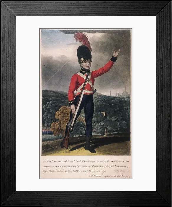 Framed Print : Military figure in the uniform of the fifth regiment of the Loyal London Volunteers, c1800 Framed Print : Military figure in the uniform of the fifth regiment of the Loyal London Volunteers, c1800