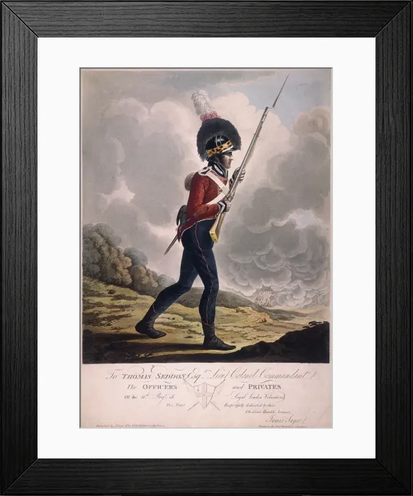Framed Print : Military figure in the uniform of the eleventh regiment of the Loyal London Volunteers, 1804 Framed Print : Military figure in the uniform of the eleventh regiment of the Loyal London Volunteers, 1804