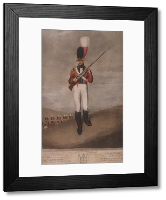 Framed Print : Military figure in the uniform of the Royal Westminster Regiment of Volunteers, c1800 Framed Print : Military figure in the uniform of the Royal Westminster Regiment of Volunteers, c1800