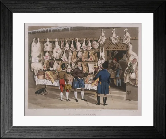Framed Print : London Market; a butchers shop, 1822. Artist: Matthew Dubourg Framed Print : London Market; a butchers shop, 1822. Artist: Matthew Dubourg