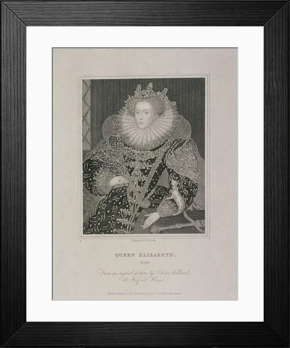 Framed Print : Queen Elizabeth I with an ermine, 1821. Artist: TA Dean Framed Print : Queen Elizabeth I with an ermine, 1821. Artist: TA Dean