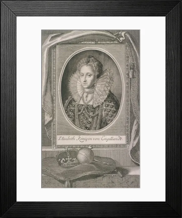 Framed Print : Queen Elizabeth I with crown and orb on a cushion, c1800 Framed Print : Queen Elizabeth I with crown and orb on a cushion, c1800