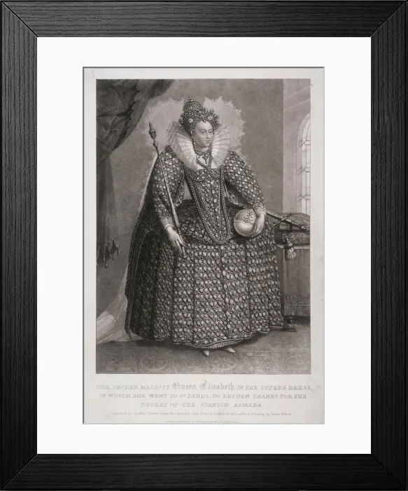 Framed Print : Queen Elizabeth I holding sceptre and orb, 1868. Artist: Charles Turner Framed Print : Queen Elizabeth I holding sceptre and orb, 1868. Artist: Charles Turner