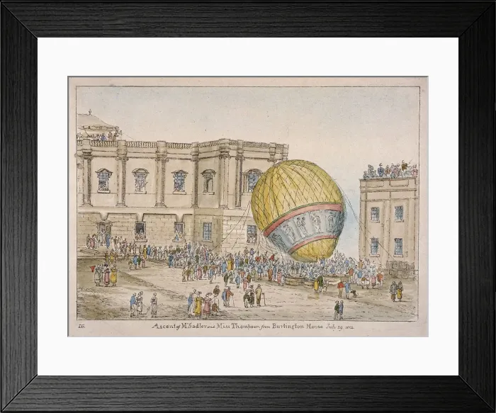 Framed Print : Hot air balloon in the courtyard of Burlington House, Piccadilly, Westminster, London, 1814 Framed Print : Hot air balloon in the courtyard of Burlington House, Piccadilly, Westminster, London, 1814