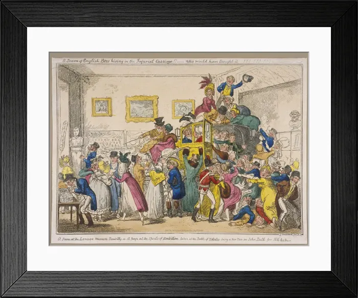Framed Print : Bonapartes coach on show at Bullocks Museum, Piccadilly, Westminster, London, 1835 Framed Print : Bonapartes coach on show at Bullocks Museum, Piccadilly, Westminster, London, 1835