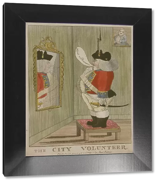 View of a portly City volunteer admiring himself in the mirror, 1785