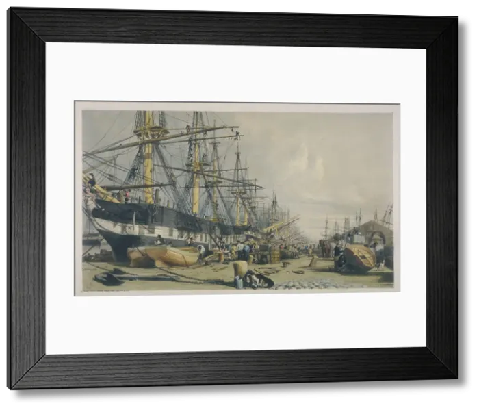 Framed Print : View of West India Docks from the south east, 1840. Artist: William Parrott Framed Print : View of West India Docks from the south east, 1840. Artist: William Parrott