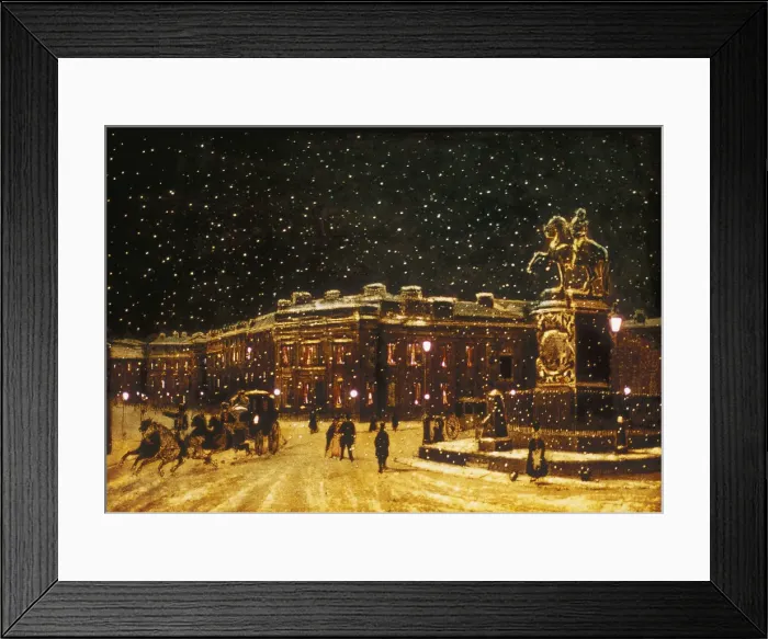 Framed Print : View of snow falling at Charing Cross at night, c1851 Framed Print : View of snow falling at Charing Cross at night, c1851