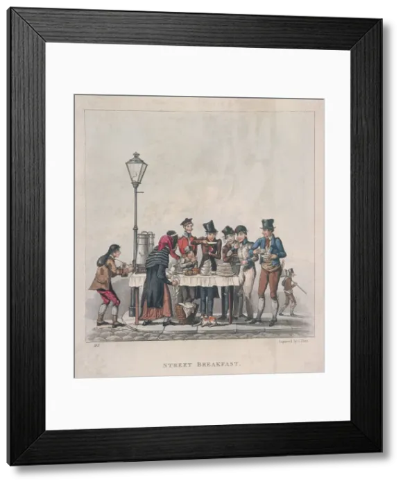 Framed Print : Street Breakfast, London, 1825. Artist: G Hunt Framed Print : Street Breakfast, London, 1825. Artist: G Hunt