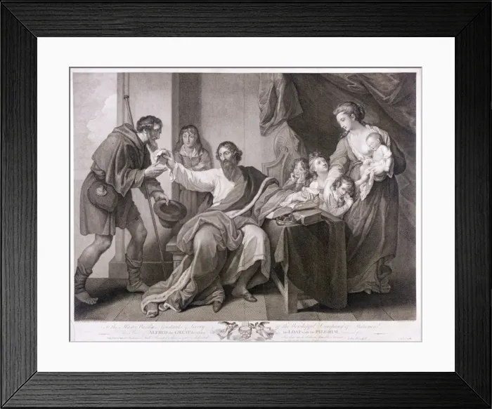 Framed Print : Alfred the Great dividing his loaf with the pilgrim, 1782. Artist: William Sharpe Framed Print : Alfred the Great dividing his loaf with the pilgrim, 1782. Artist: William Sharpe