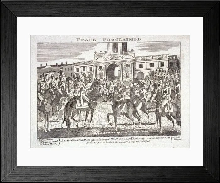Framed Print : Heralds reading proclamation of peace, Royal Exchange, London, June 28th 1814. Artist Framed Print : Heralds reading proclamation of peace, Royal Exchange, London, June 28th 1814. Artist