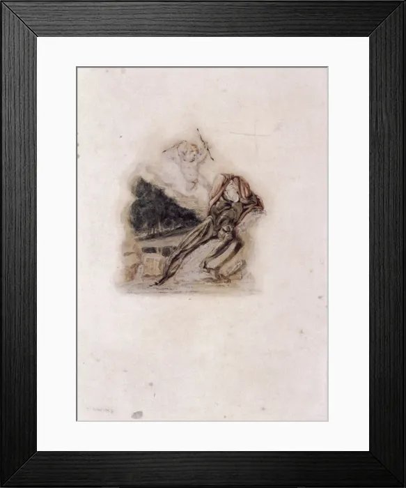 Framed Print : Cupid and lover lamenting the death of a loved one, c1802-c1857 Framed Print : Cupid and lover lamenting the death of a loved one, c1802-c1857