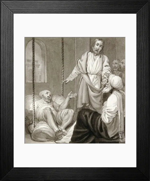Framed Print : Christ healing the Paralysed Man let down by Ropes, c1810-c1844 Framed Print : Christ healing the Paralysed Man let down by Ropes, c1810-c1844