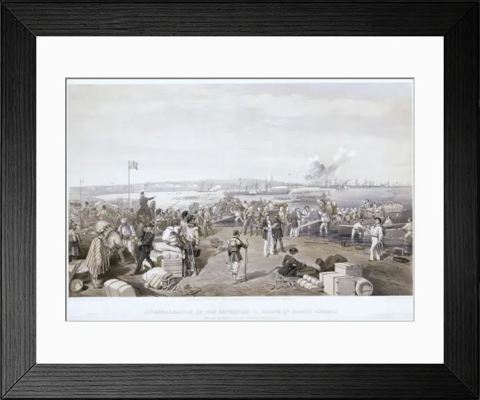 Framed Print : Disembarkation of the Expedition to Kertch at Kamish Bournou, 1855. Artist: E Walker Framed Print : Disembarkation of the Expedition to Kertch at Kamish Bournou, 1855. Artist: E Walker