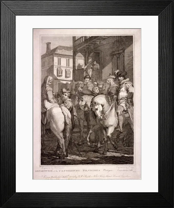Framed Print : Departure of the Canterbury Pilgrims, Borough High Street, Southwark, London, 1787 Framed Print : Departure of the Canterbury Pilgrims, Borough High Street, Southwark, London, 1787