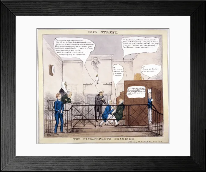 Framed Print : Bow Street, the pick-pockets examined, London, 1830. Artist: LB Framed Print : Bow Street, the pick-pockets examined, London, 1830. Artist: LB
