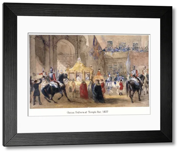 Framed Print : Queen Victoria at Temple Bar, London, 1837. Artist: Henry Warren Framed Print : Queen Victoria at Temple Bar, London, 1837. Artist: Henry Warren