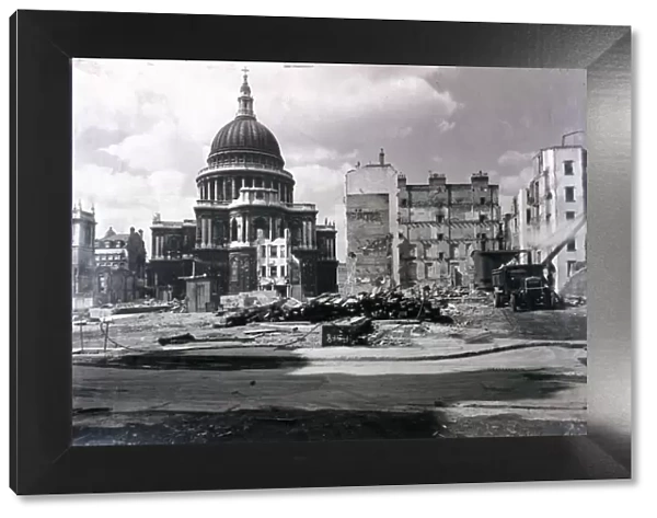 View of east end of St Pauls showing air raid damage in the vicinity, London, c1941