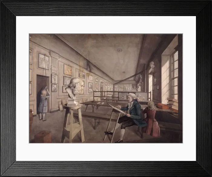 Framed Print : An artist copying a bust on a pedestal in the Royal Academy at Somerset House, London, c1780 Framed Print : An artist copying a bust on a pedestal in the Royal Academy at Somerset House, London, c1780