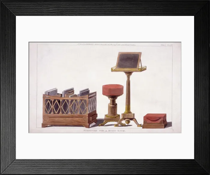 Framed Print : Furniture for a music room, 1815 Framed Print : Furniture for a music room, 1815