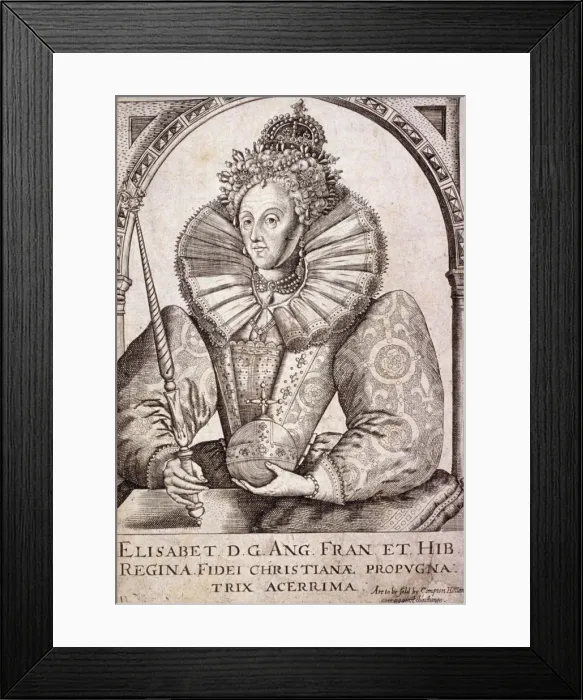Framed Print : Queen Elizabeth I with sceptre and orb, c1650 Framed Print : Queen Elizabeth I with sceptre and orb, c1650