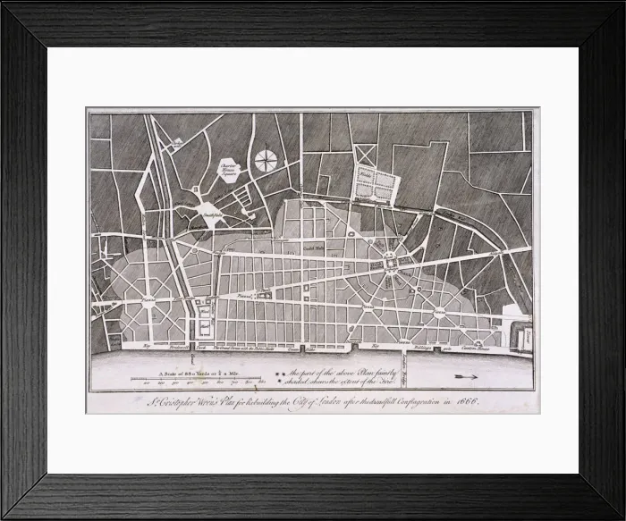 Framed Print : Proposed plan for the rebuilding of the City of London after the Great Fire in 1666 Framed Print : Proposed plan for the rebuilding of the City of London after the Great Fire in 1666
