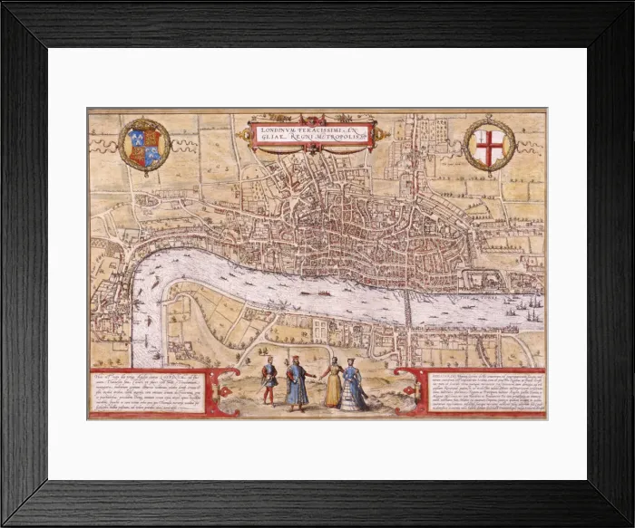 Framed Print : Map of the City of London, Southwark and part of Westminster, 1572 Framed Print : Map of the City of London, Southwark and part of Westminster, 1572