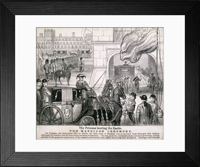 Framed Print : Princess Alexandra getting in her coach to leave Windsor Castle for her wedding, March 1863 Framed Print : Princess Alexandra getting in her coach to leave Windsor Castle for her wedding, March 1863