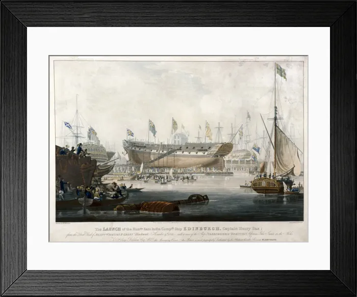 Framed Print : Launch of the East India Companys ship, the Edinburgh in 1825, (1827). Artist Framed Print : Launch of the East India Companys ship, the Edinburgh in 1825, (1827). Artist