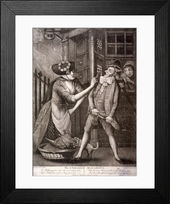 Framed Print : The enraged macaroni, 1773. Artist: Philip Dawe Framed Print : The enraged macaroni, 1773. Artist: Philip Dawe